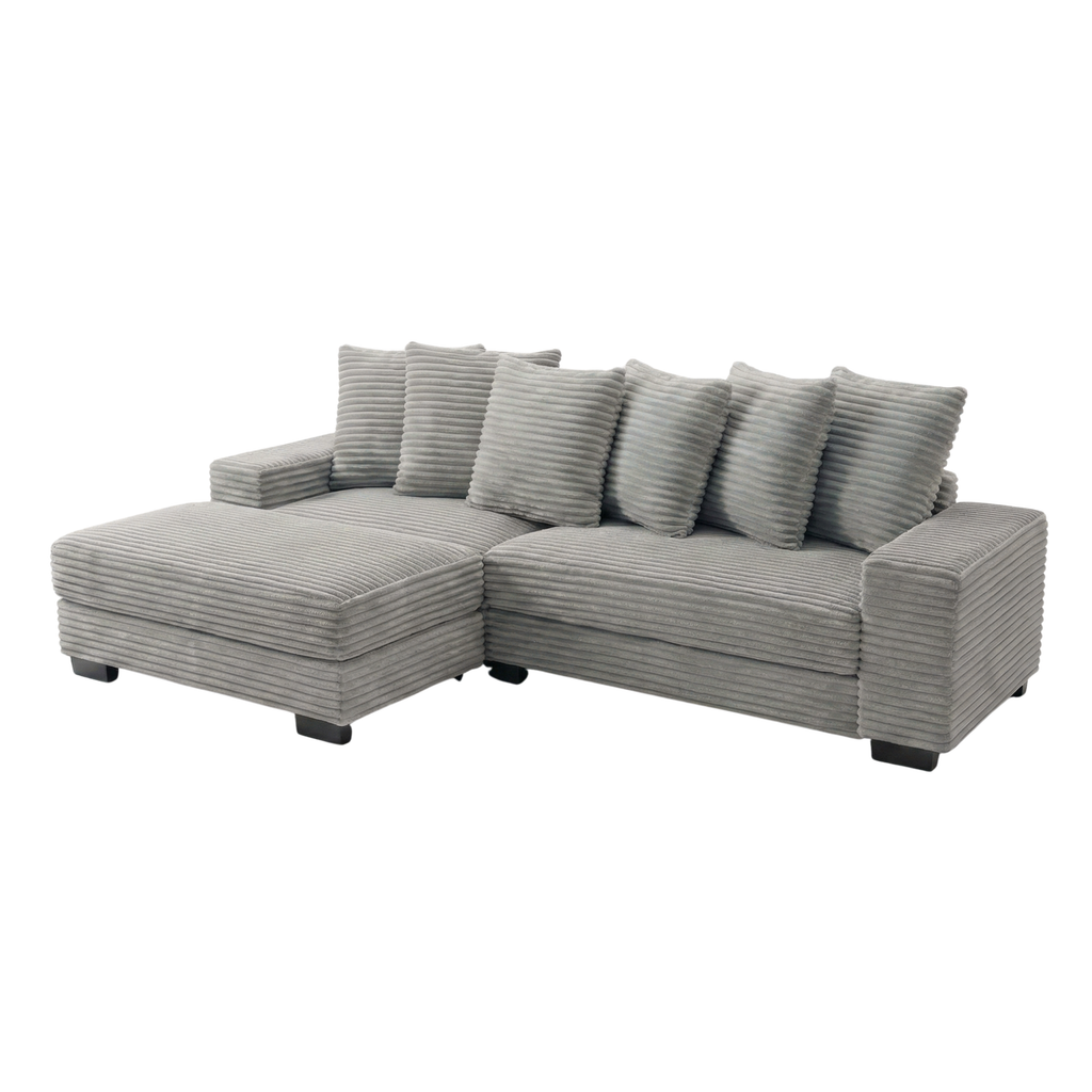 Canapé d'angle convertible en velours côtelé gris
